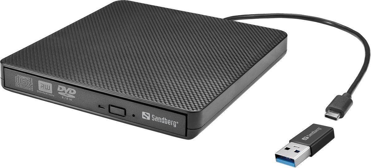 Sandberg USB-C/A DVD Burner - CD-RW (Brænder) - USB-C - Sort