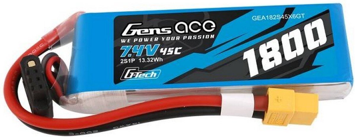 Gens ace &Tattu G-Tech LiPo 1800mAh 7.4V 45C 2S1P XT60 Battery