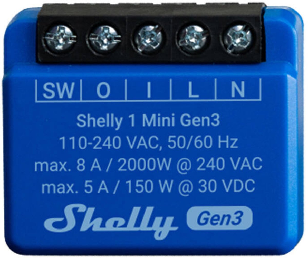 Shelly 1 Mini (GEN 3) - WiFI relæ med potentialfrit kontaktsæt (230VAC)