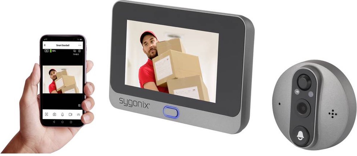 Sygonix Interphone vidéo IP Wi-Fi Caméra, Station intérieure vidéo gris
