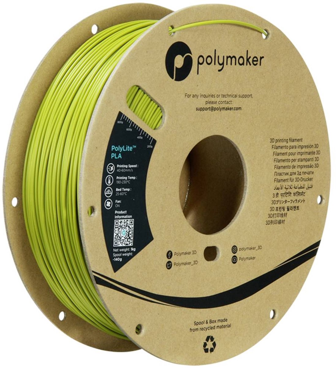 Polymaker PA02058 Polymaker PolyLite PLA Filament Olive Green 1.75 mm / 1kg Filament PLA rigidité élevée, résistance élevée à la traction 1.75 mm 1000 g vert