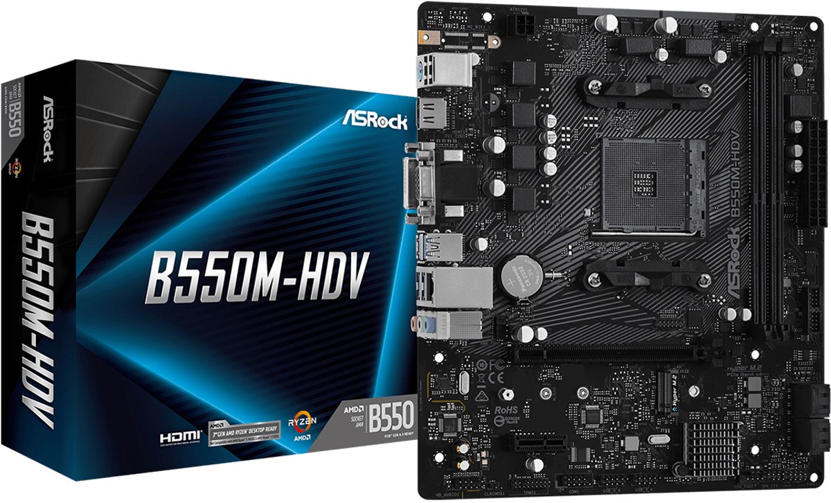 ASRock B550M-HDV Carte mère Socket (PC) AMD AM4 Facteur de forme (détails) Micro-ATX Chipset de la carte mère AMD® B550