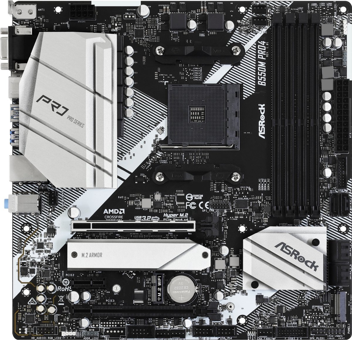 ASRock B550M Pro4 Carte mère Socket (PC) AMD AM4 Facteur de forme (détails) Micro-ATX Chipset de la carte mère AMD® B550