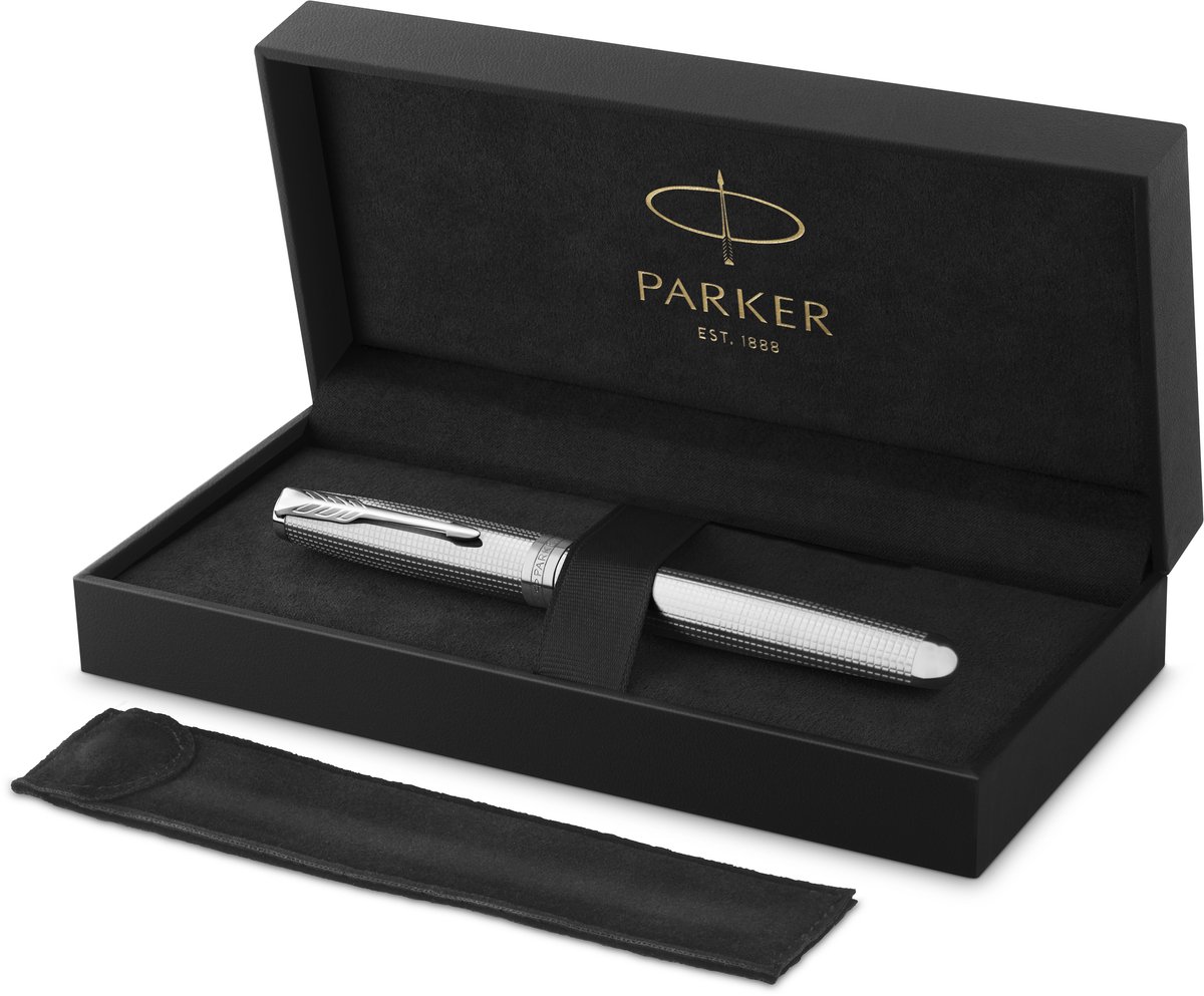 Parker Sonnet Ciselé Special Edition Rollerball, Palladium finish hætte, skaft og beklædning, Fin spids, Sort blæk