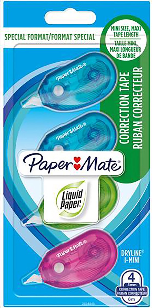 Paper Mate DryLine i-Mini Korrektur Tape | Assorterede Farver | 4 Stk