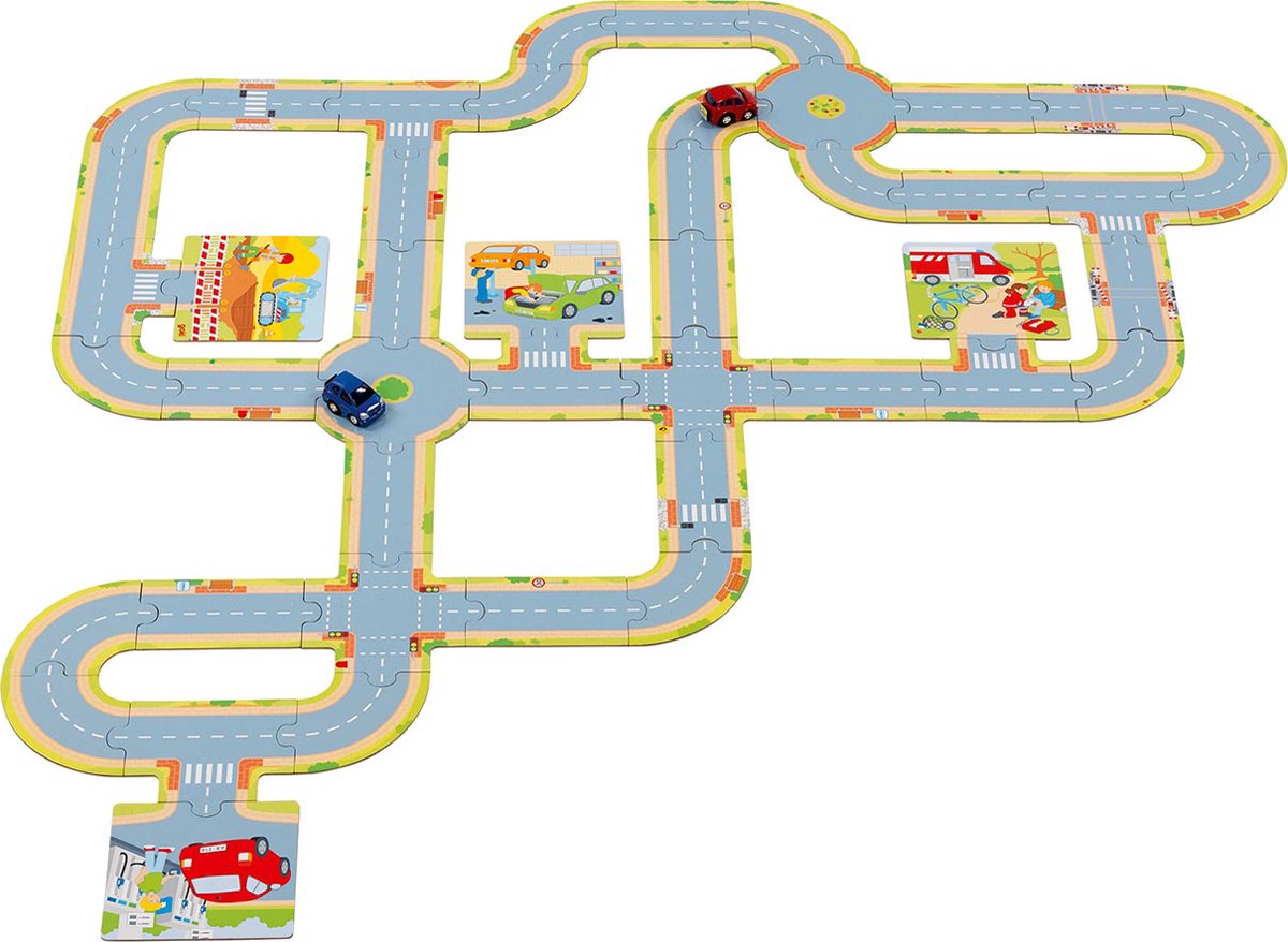 Goki - Floor Puzzle Roads with 2 Vehicles 47pcs. 2D Puslespil