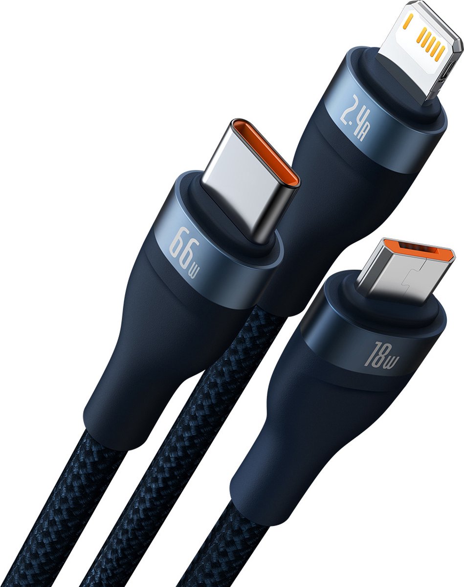 Baseus 3in1 USB cable USB 3in1 Flash Series USB-C + Micro + Lightning 66W 1.2m (blue)