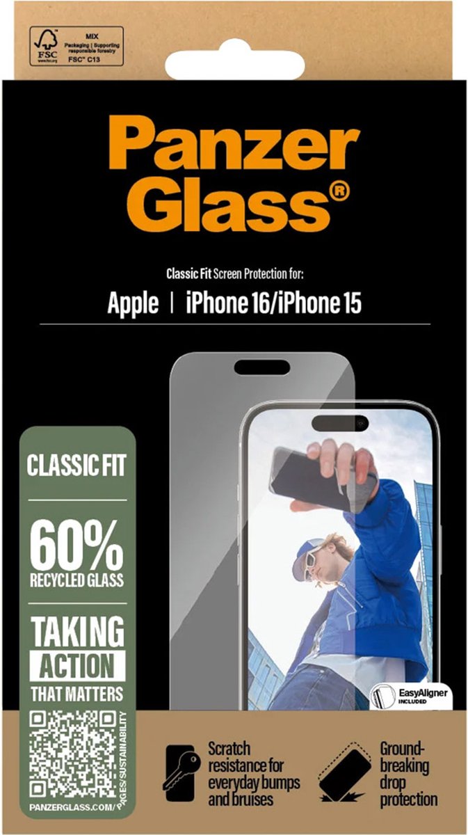 PanzerGlass Screen Protector iPhone 16 | 15 | Classic Fit