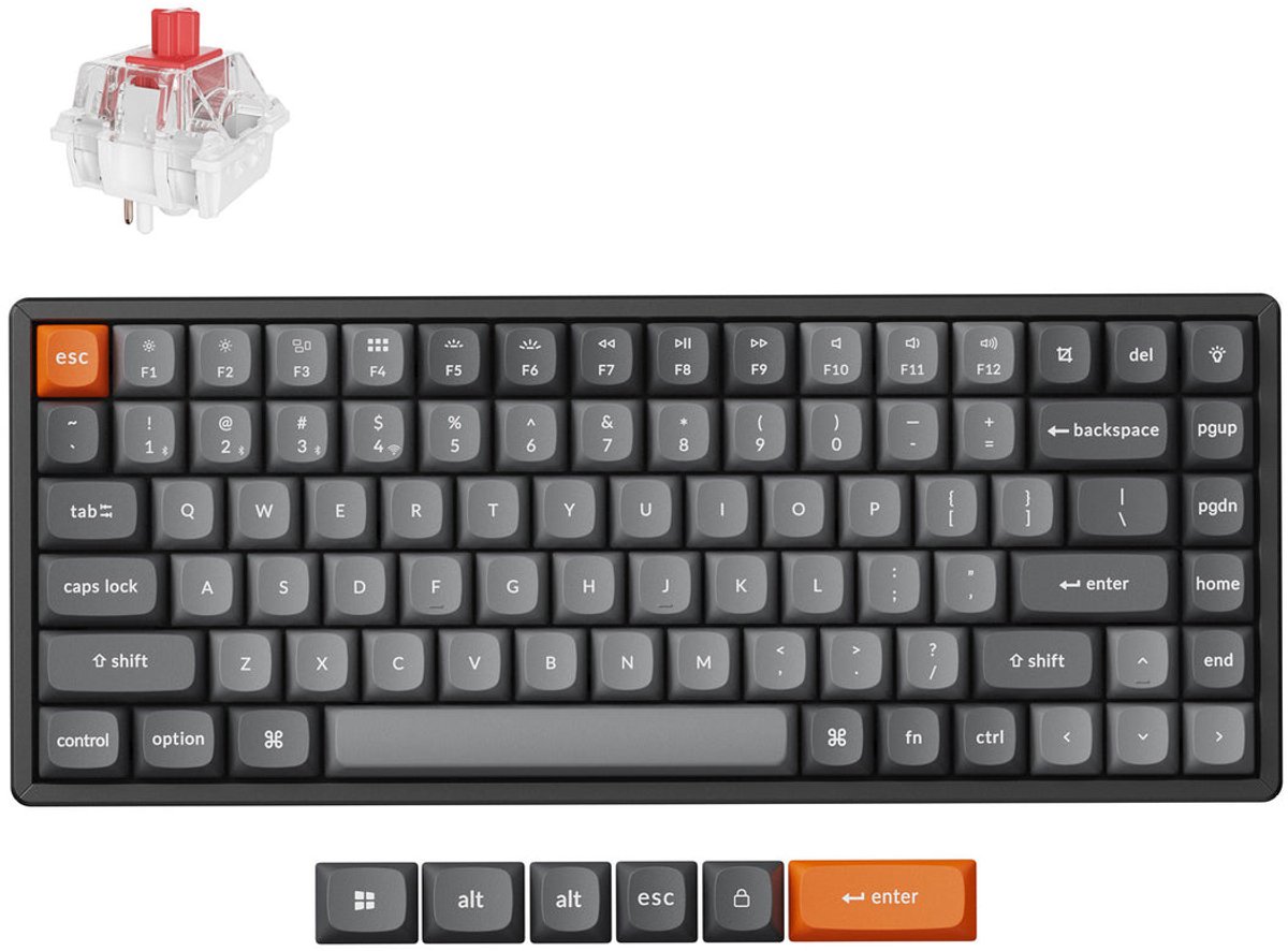 Keychron K2 MAX QMK/VIA Wireless Tri-Mode - Super Red - Gaming Tastatur - Uden Numpad - Nordisk - Sort