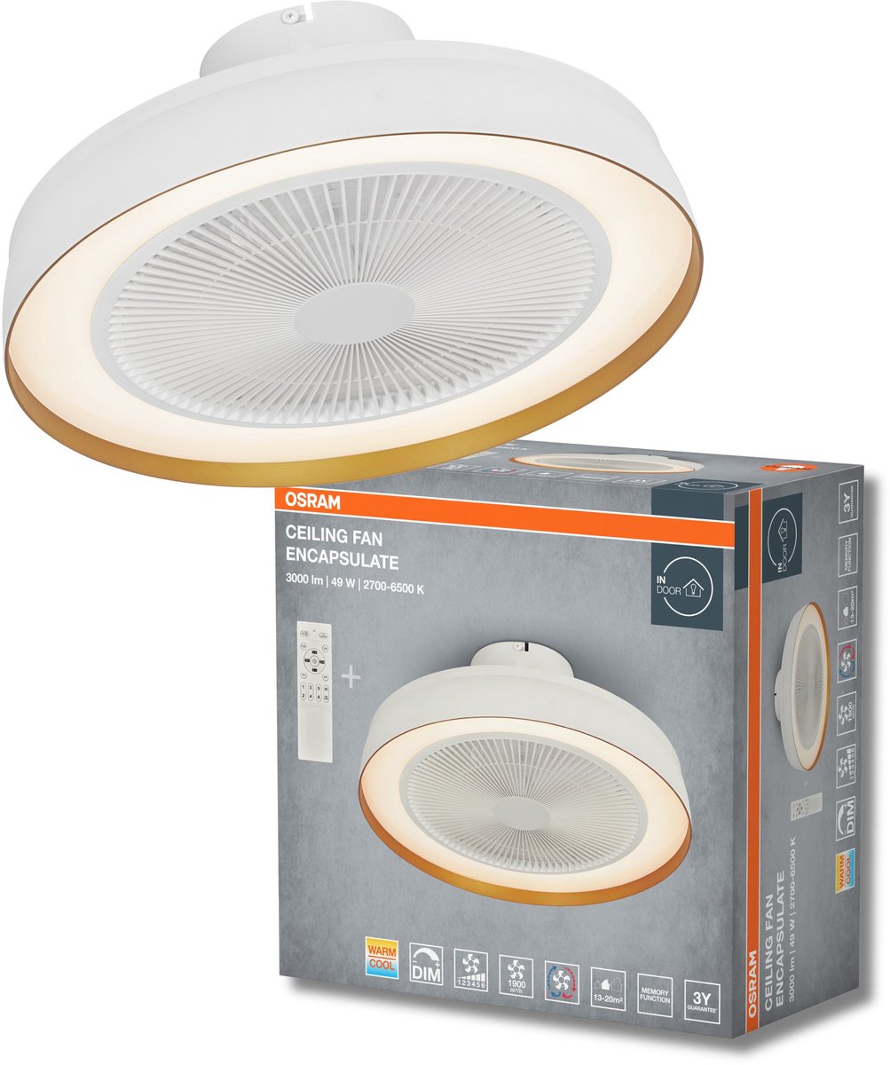 OSRAM HOMELIGHTING Compact 480 Ventilateur de plafond 49 W blanc avec télécommande