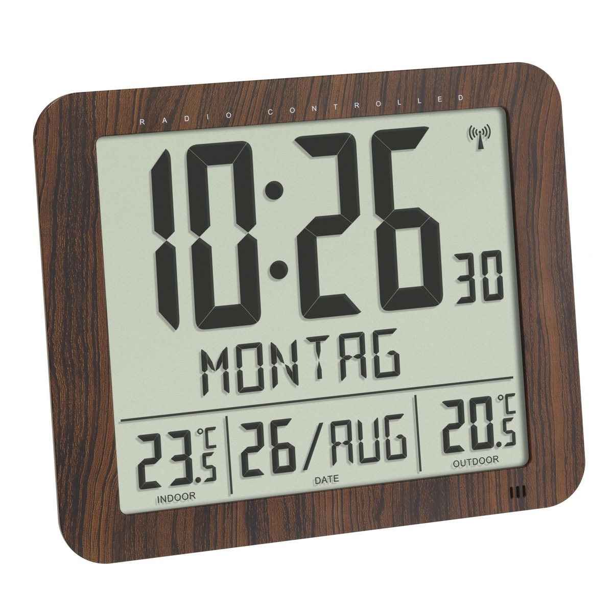 Horloge murale TFA Dostmann 60.4518.08 radiopiloté(e) 24.8 cm x 2.5 cm x 20.6 cm bois