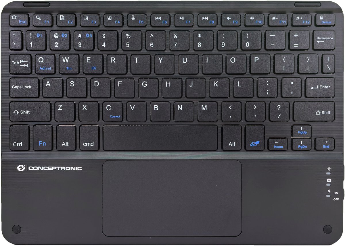 Conceptronic TOBIN01BUS - keyboard - 10" - with touchpad LED indicator - QWERTY - US International - black Input Device - Tastatur - Universal - Sort