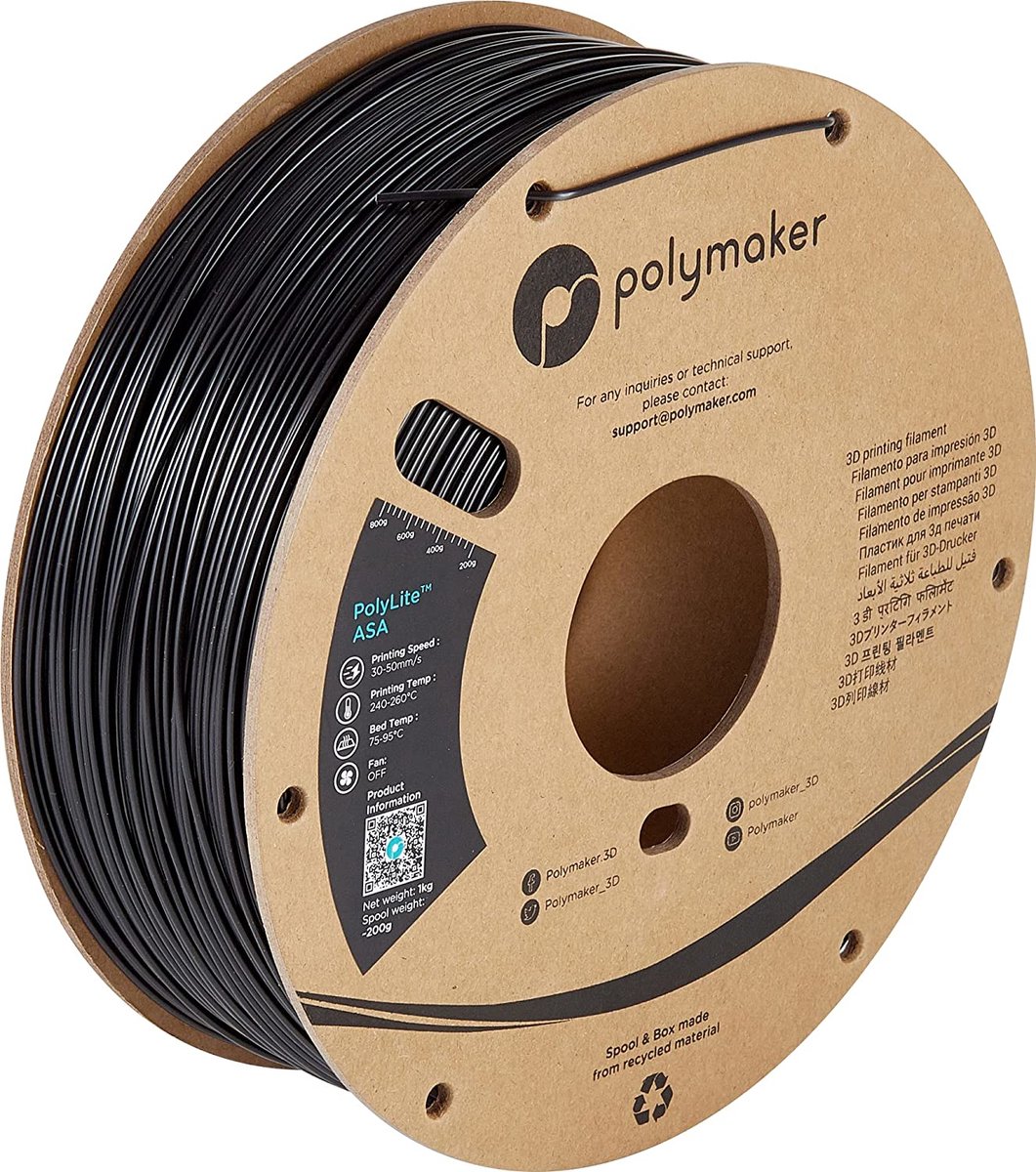 Polymaker PF01001 PolyLite Filament ASA résistant aux UV, résistant aux intempéries, résiste à la chaleur 1.75 mm 1000 g noir 1 pc(s)