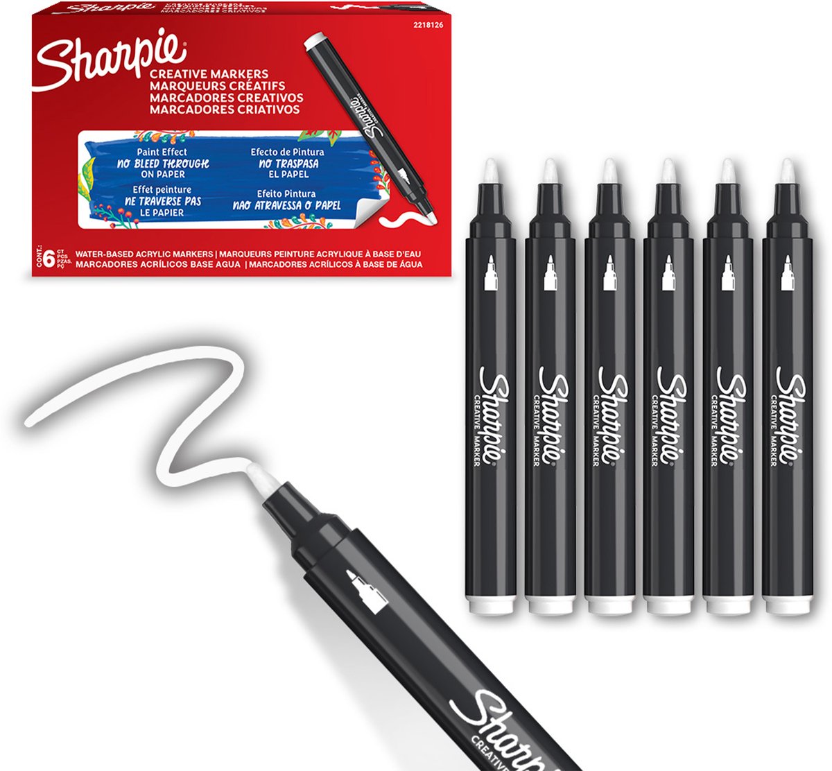 Sharpie Creative Akryl Paint Marker | Bullet spids | Hvid | 6 stk