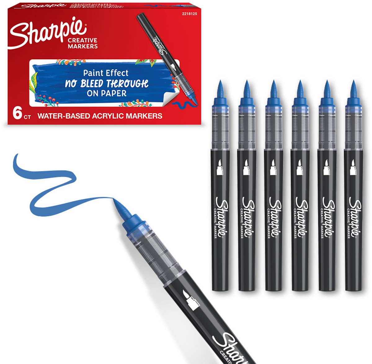 Sharpie Creative Akryl Paint Marker | Penselspids | Blå | 6 stk
