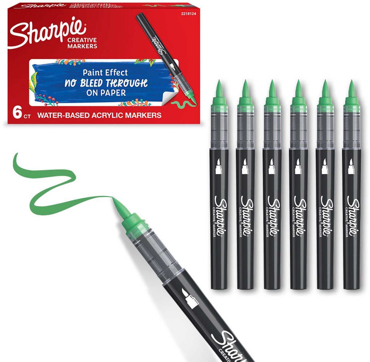 Sharpie Creative Akryl Paint Marker | Penselspids | Grøn | 6 stk