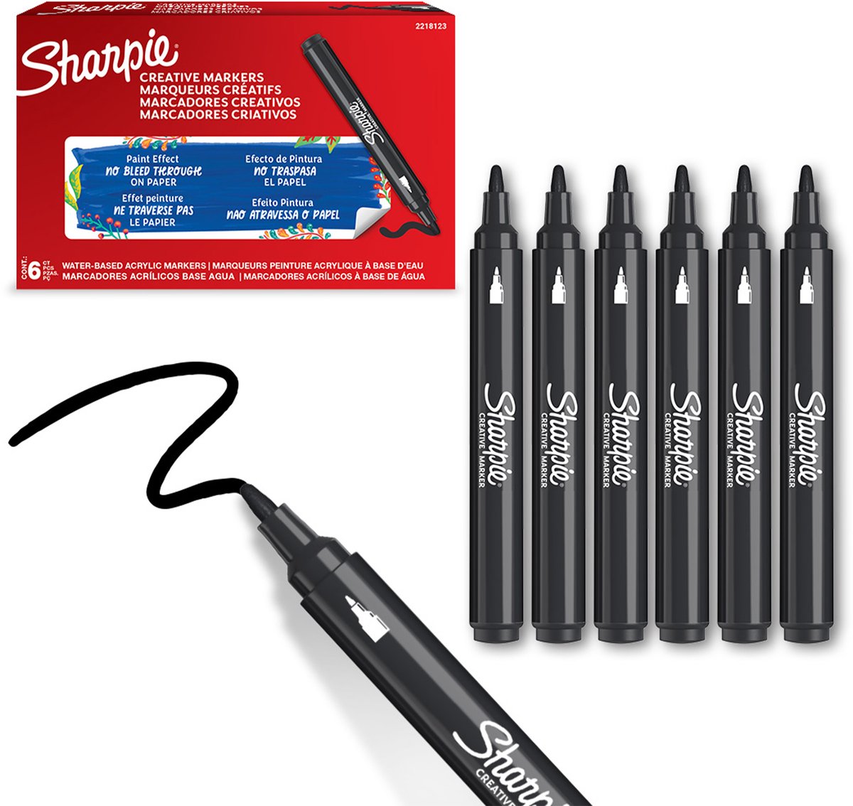 Sharpie Creative Akryl Paint Marker | Bullet spids | Sort | 6 stk