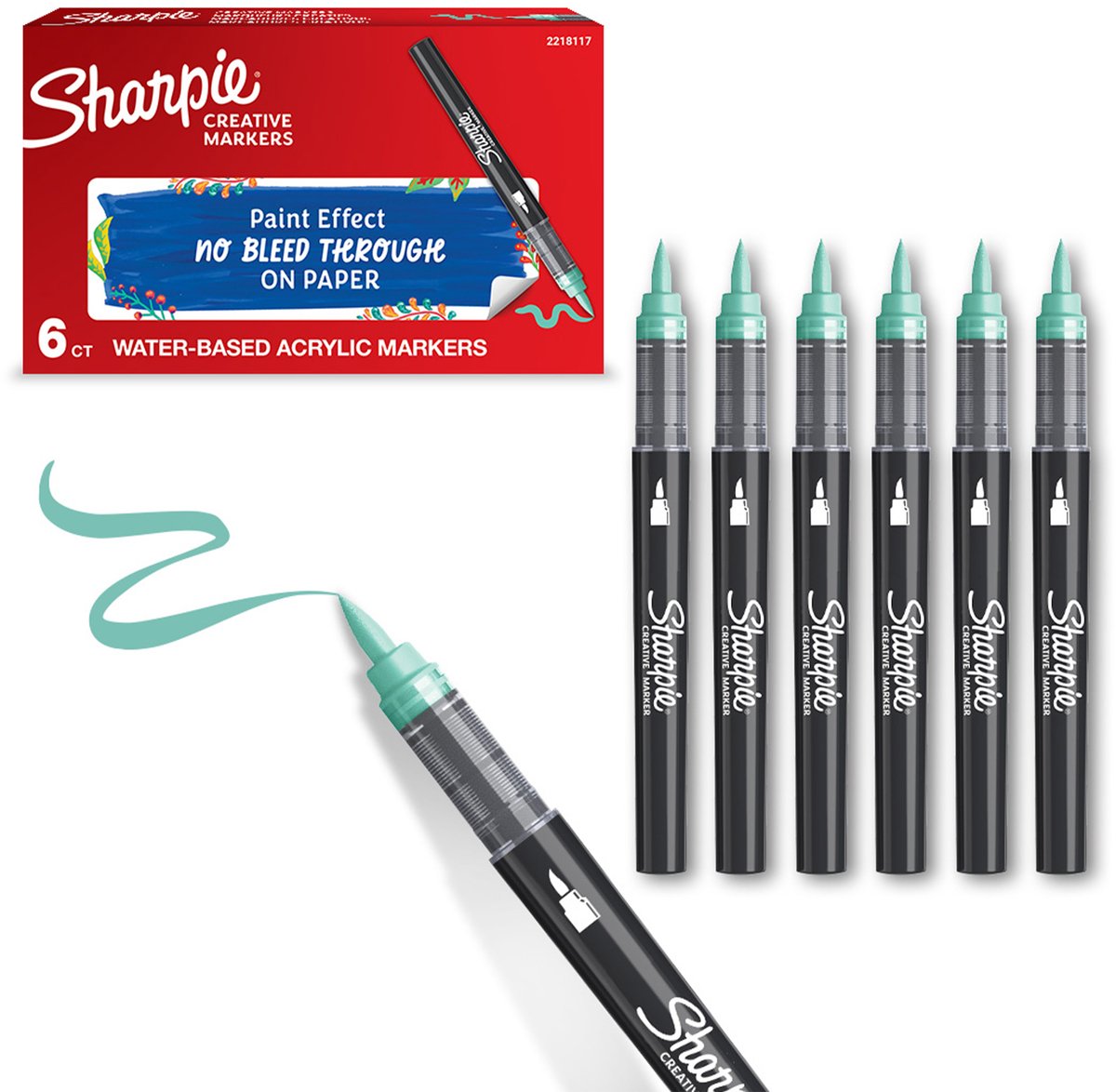 Sharpie Creative Akryl Paint Marker | Penselspids | Søgrøn | 6 stk