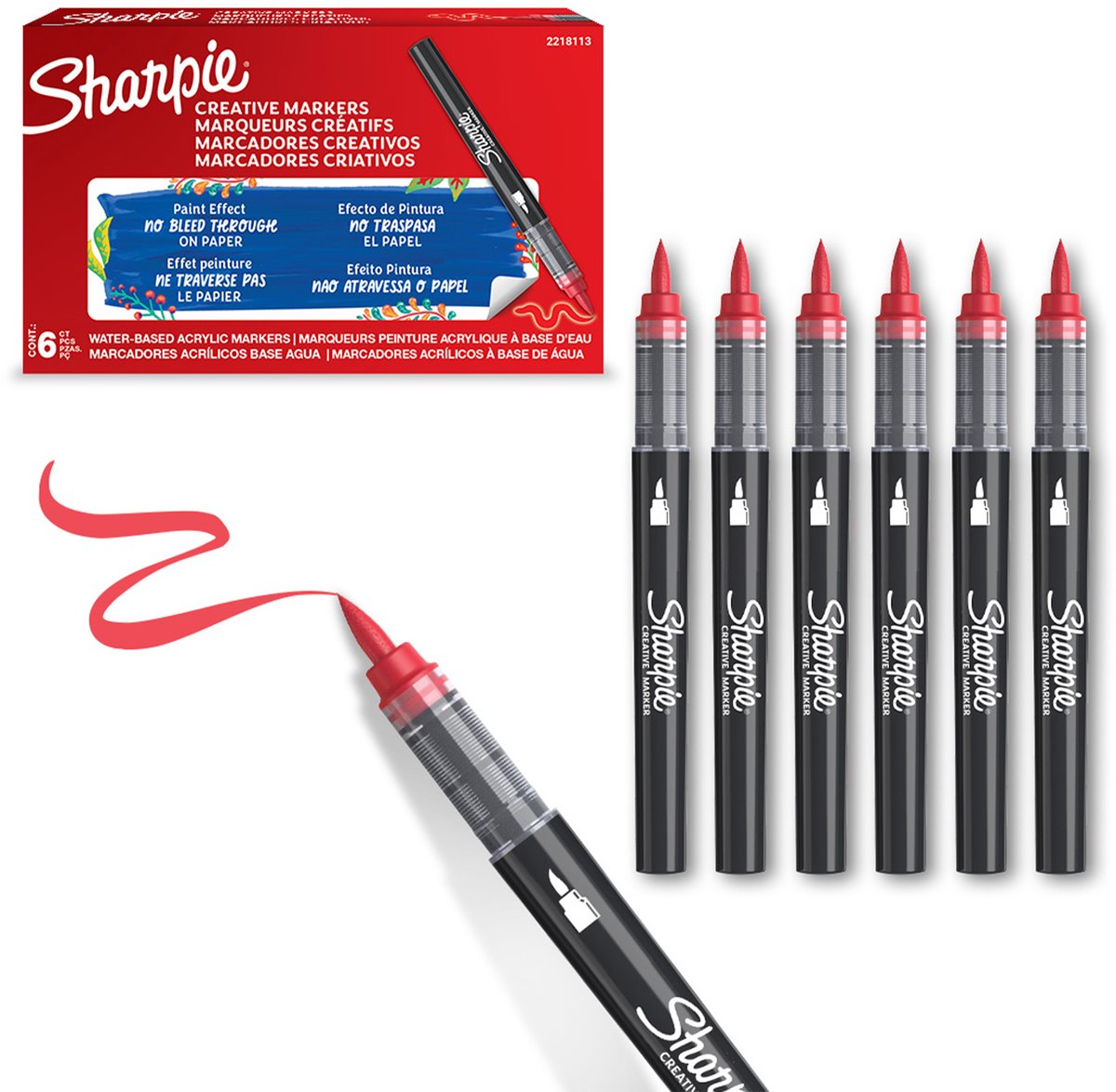 Sharpie Creative Akryl Paint Marker | Penselspids | Rød | 6 stk