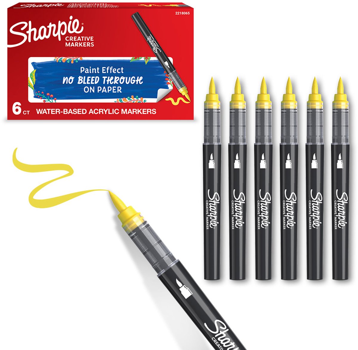 Sharpie Creative Akryl Paint Marker | Penselspids | Gul | 6 stk