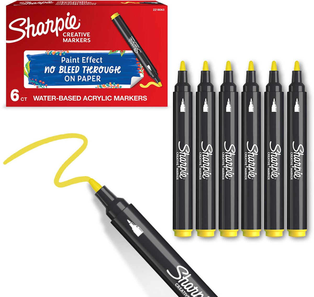 Sharpie Creative Akryl Paint Marker | Bullet spids | Gul | 6 stk