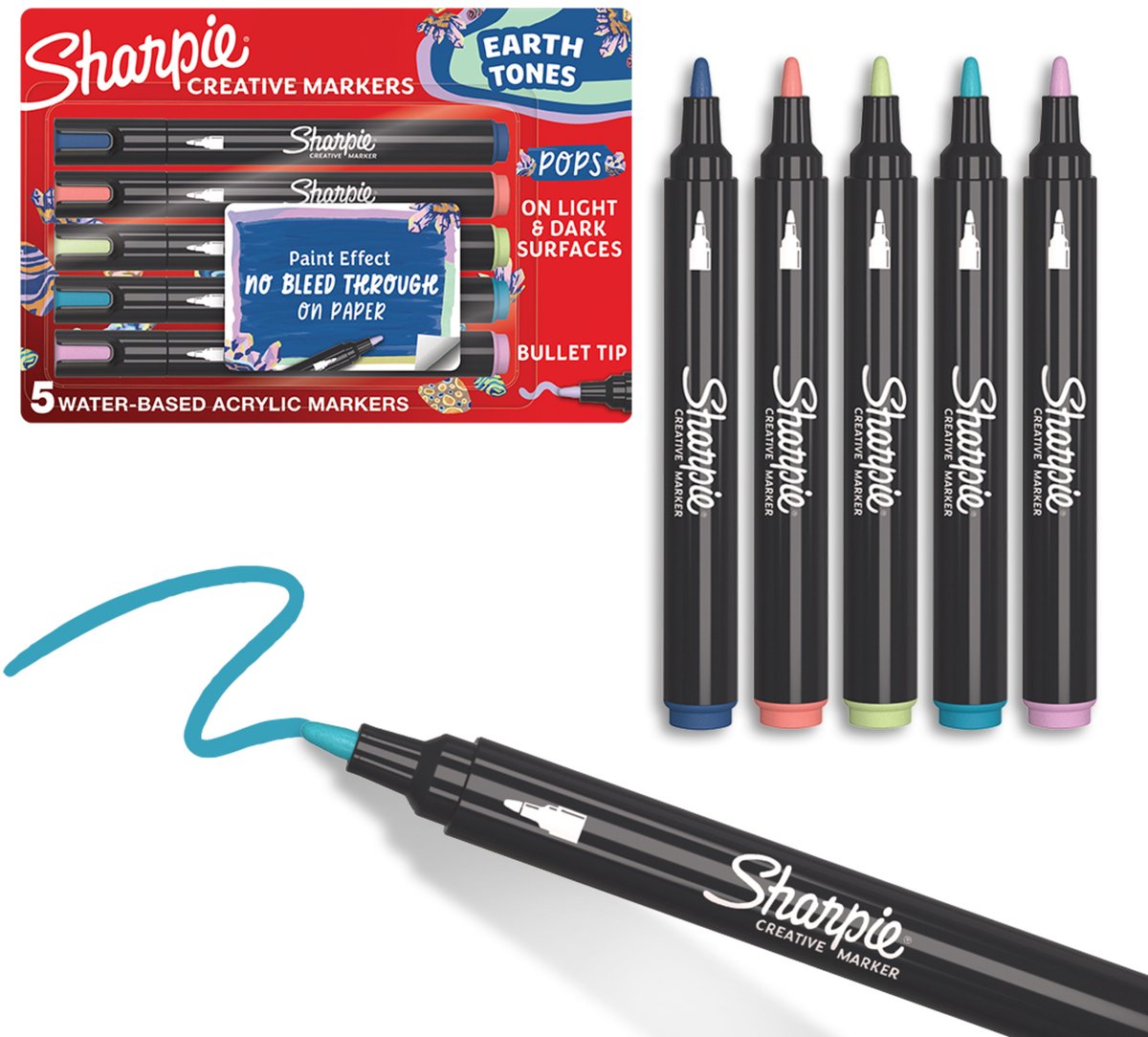 Sharpie Creative Akryl Paint Marker | Jordfarver | Bullet spids | Assorterede Farver | 5 Stk