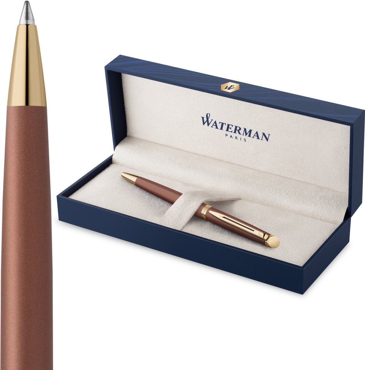 Waterman Hémisphère Kuglepen | Copper Red (The Understated Edit Collection) | Medium Spids med Blåt Blæk | Gaveæske