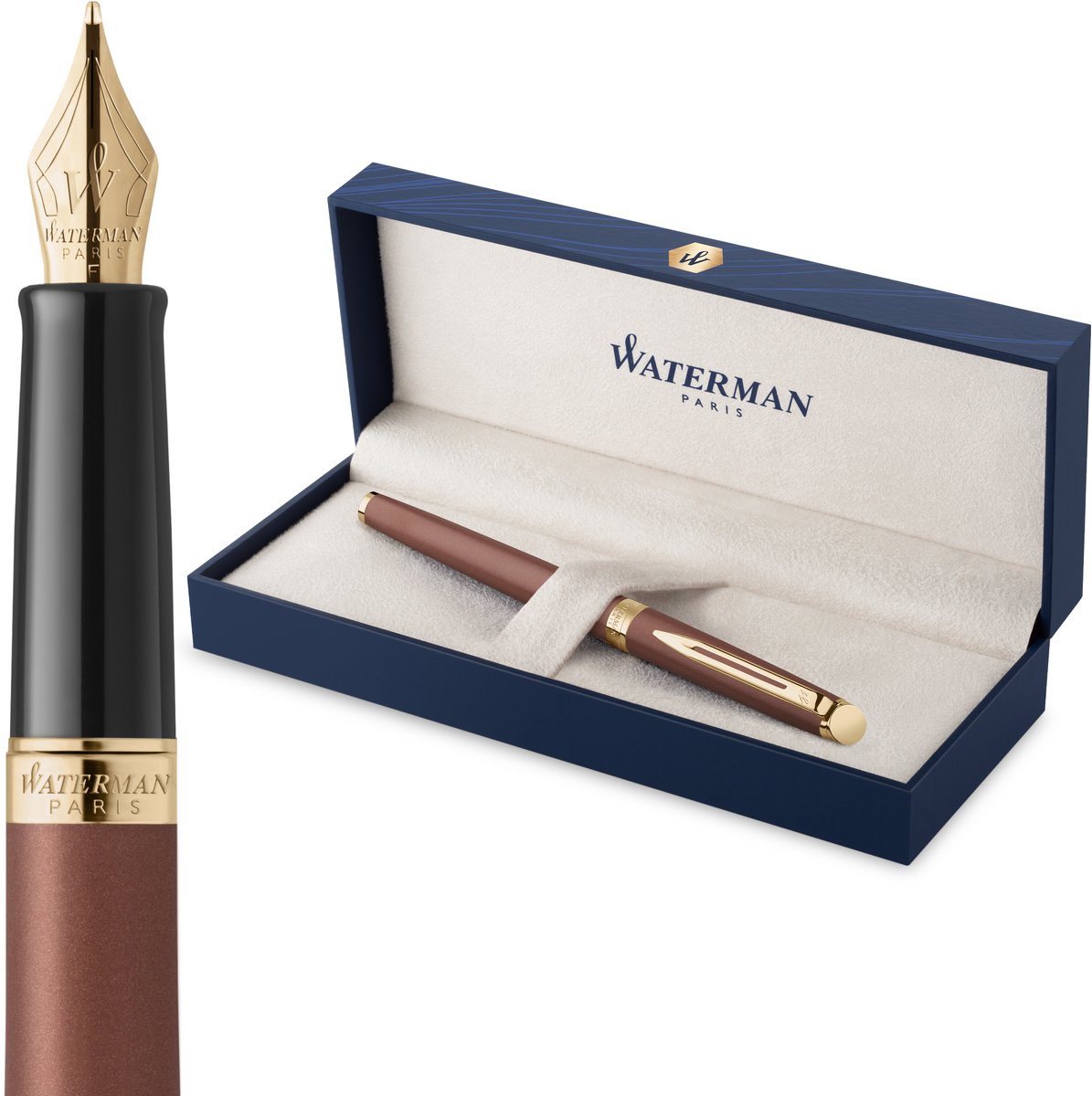 Waterman Hémisphère Fyldepen | Copper Red (The Understated Edit Collection) | Fin Spids med Blåt Blæk | Gaveæske