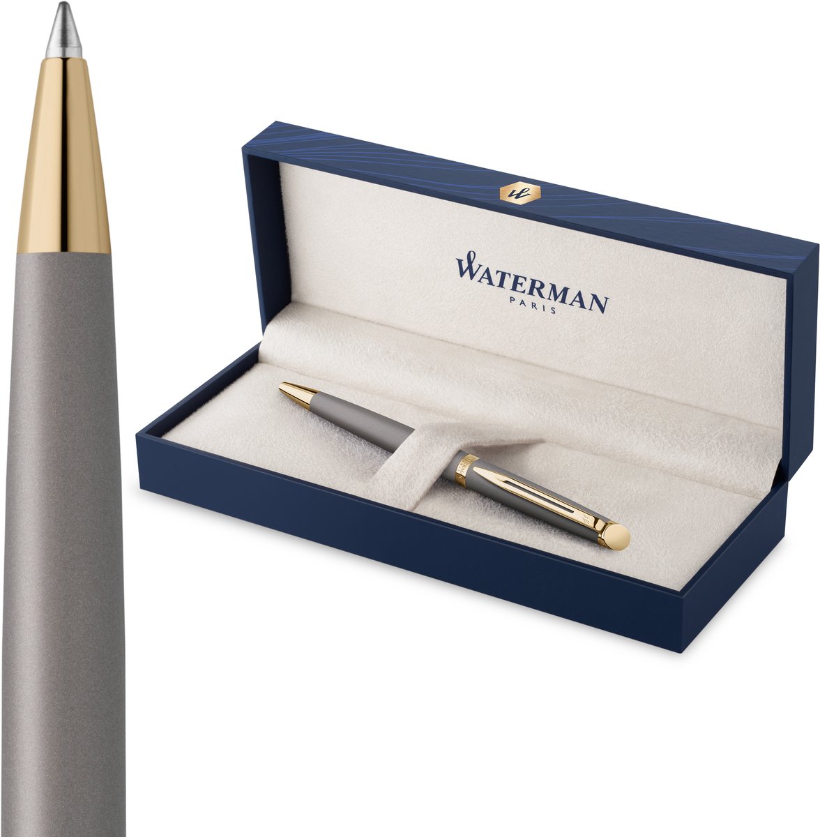 Waterman Hémisphère Kuglepen | Stone Grey (The Understated Edit Collection) | Medium Spids med Blåt Blæk | Gaveæske