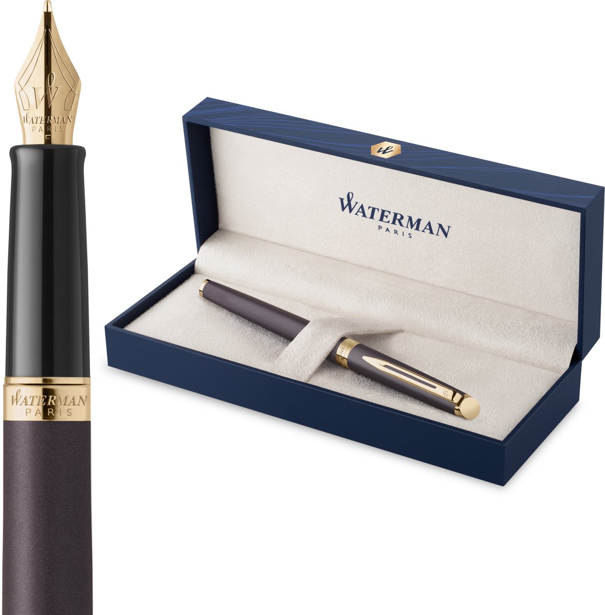 Waterman Hémisphère Fyldepen | Lava Black (The Understated Edit Collection) | Fin Spids med Blåt Blæk | Gaveæske