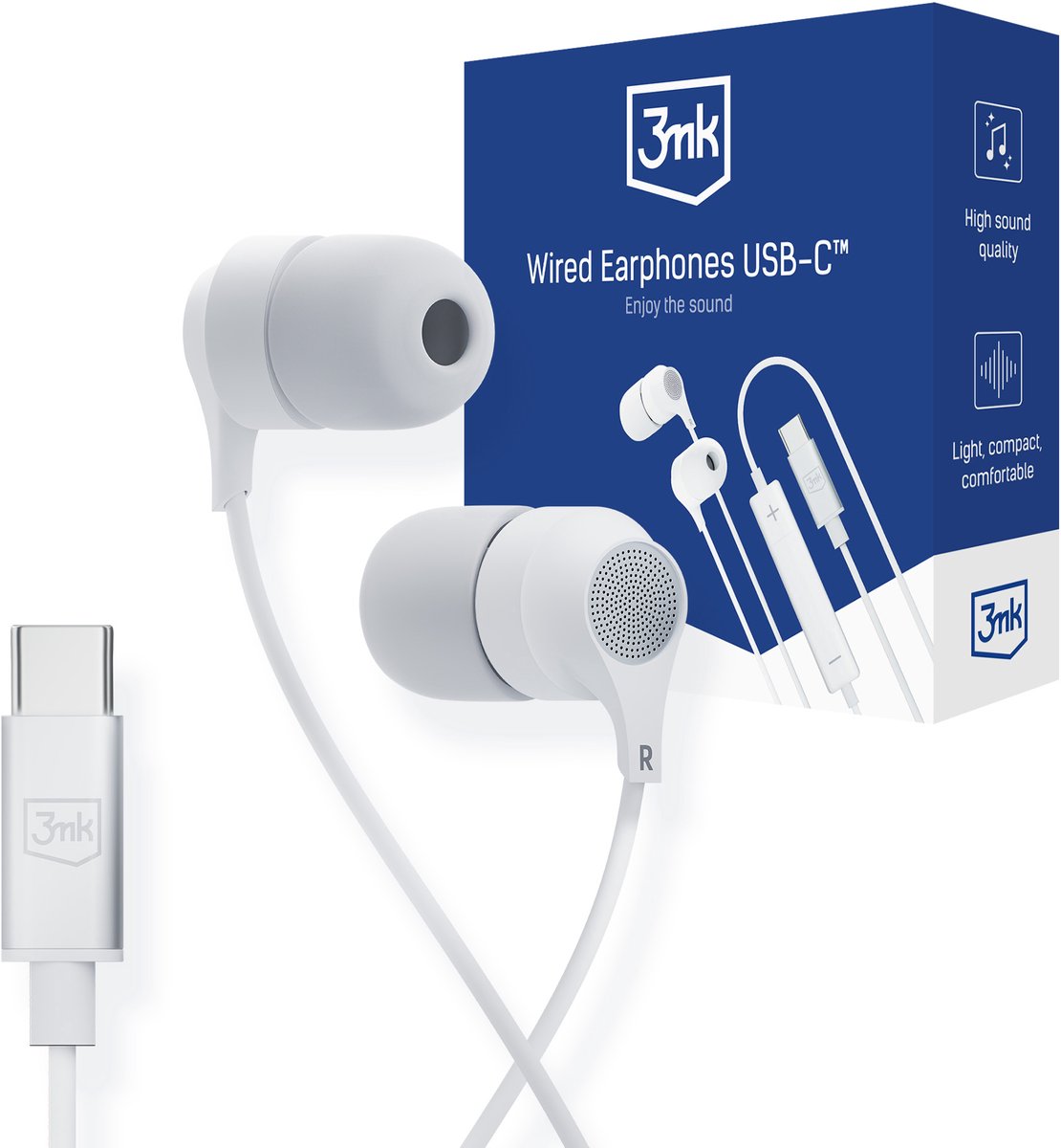 3mk USB-C Wired Headphones - white