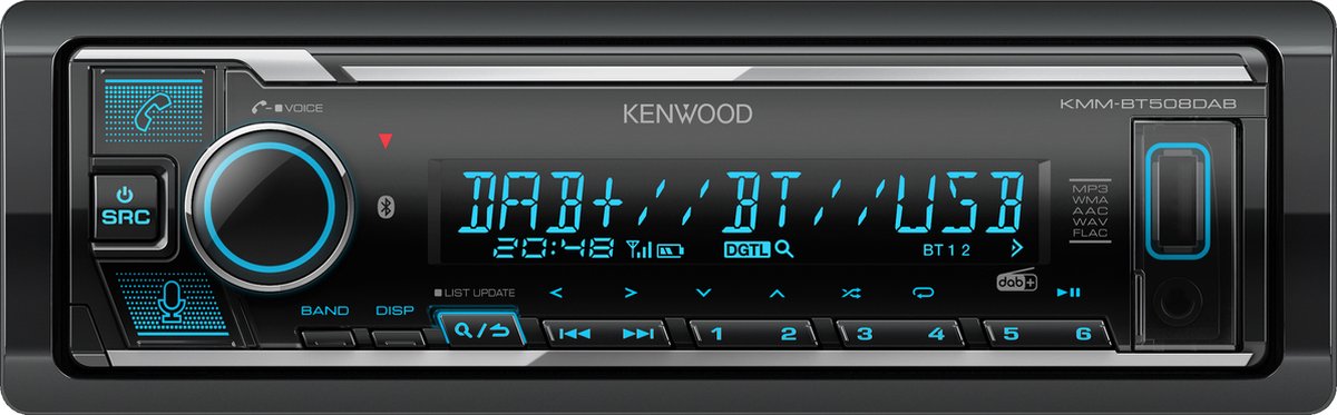 Kenwood KMMBT508DAB Autoradio tuner DAB+, port pour commande au volant, kit mains libres bluetooth
