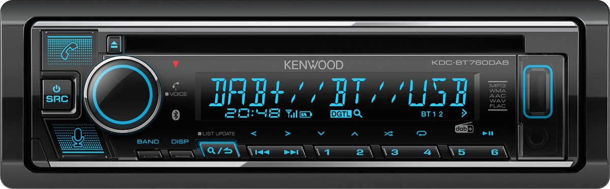 Kenwood KDC-BT760DAB Autoradio tuner DAB+, kit mains libres bluetooth, port pour commande au volant