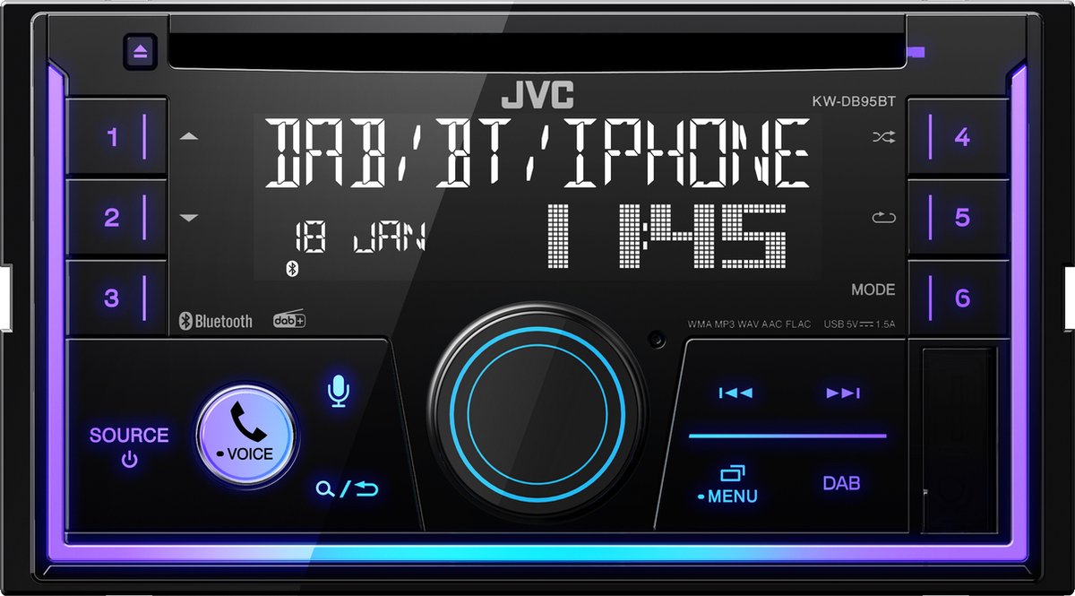 JVC KW-DB95BT Autoradio 2 DIN port pour commande au volant, connexion possible à une caméra de recul, tuner DAB+