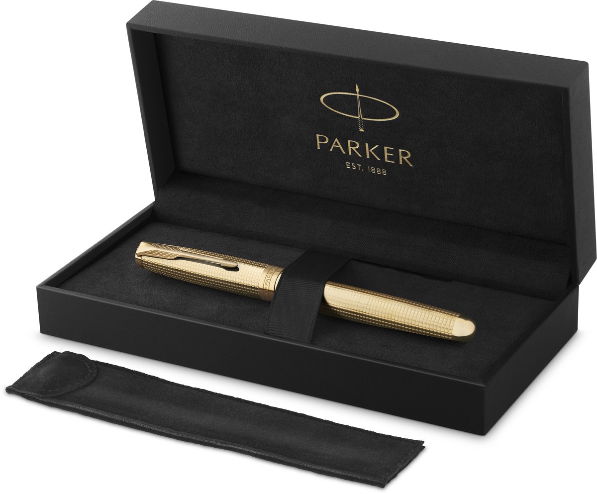 Parker Sonnet Ciselé Special Edition Rollerball, Guld finish hætte, skaft og beklædning, Fin spids, Sort blæk