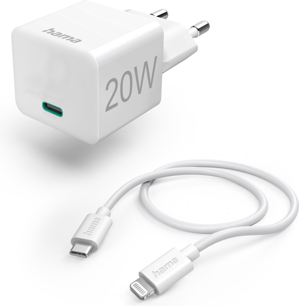 Hama Chargeur USB 20.00 W 1x USB-C®, 1x Apple Lightning blanc intérieure
