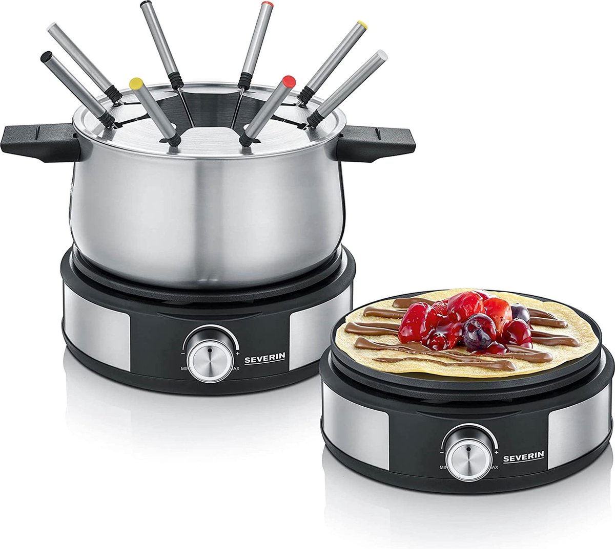 Severin 2471 Appareil à fondue 1500 W réglage de la température en continu acier inoxydable, noir