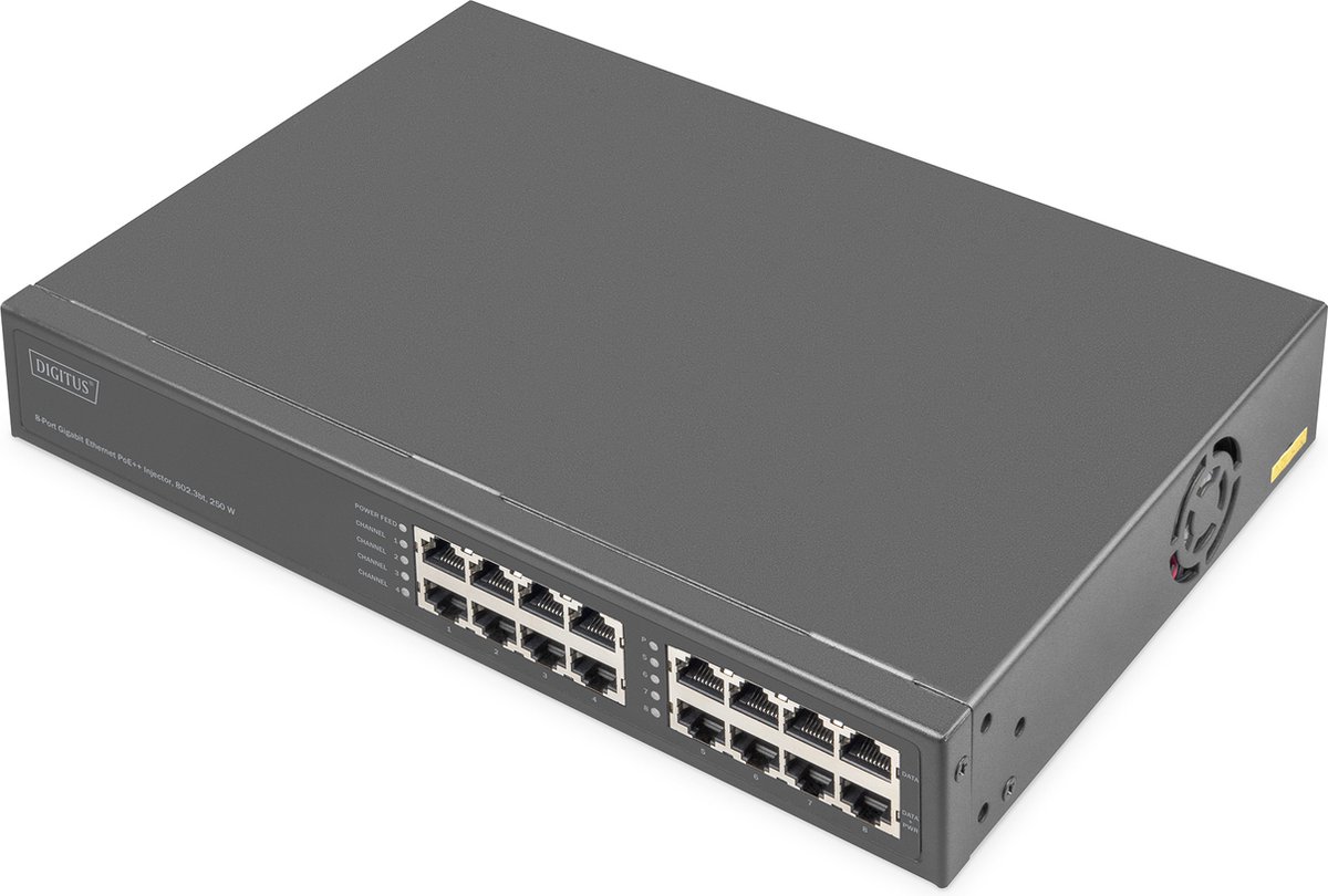 DIGITUS - PoE injector - 8-port Gigabit Ethernet 802.3bt - 250 Watt