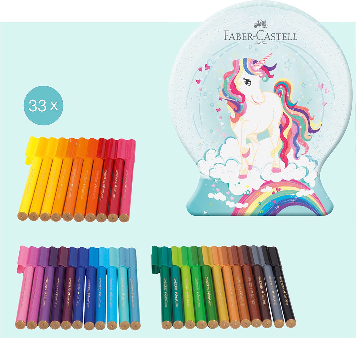 Faber-Castell Tusser Connector Unicorn hest tin 33 stk