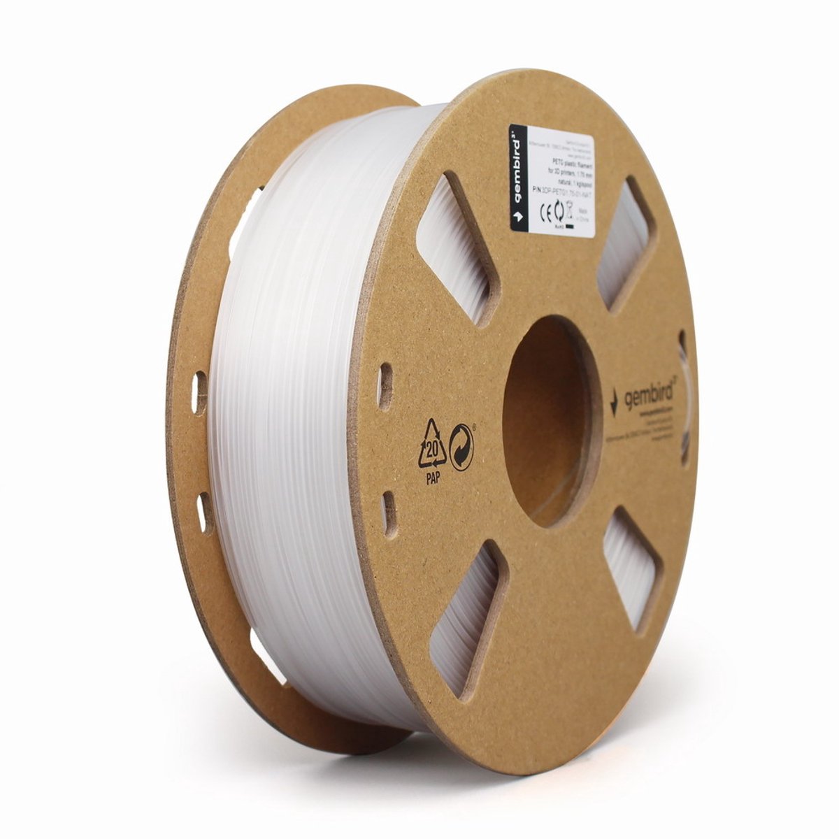 Gembird PETG (PET, PETT) filament - Hvid - 1.75mm ø - 1 kg