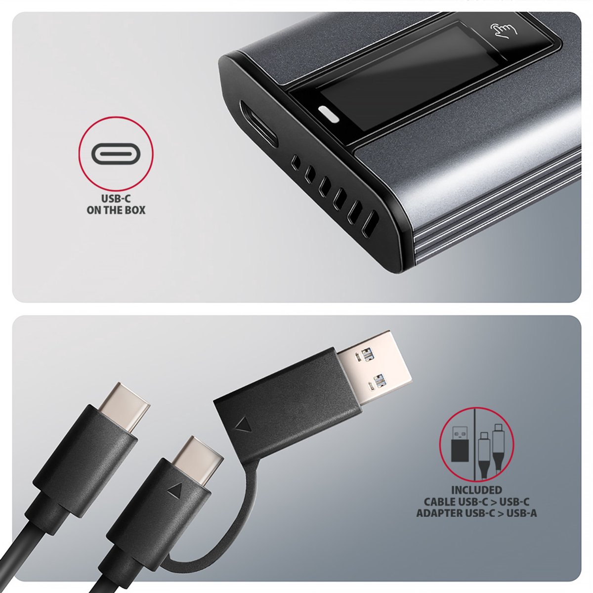 AXAGON USB-C 10 Gbps Display Box til NVMe / SATA M.2 SSD