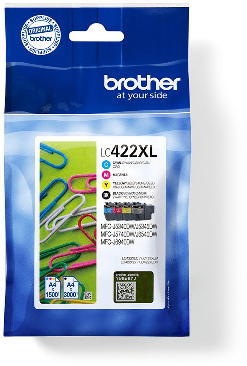 Brother LC 422XL Ink (Black Yellow Cyan Magenta) 4-Pack