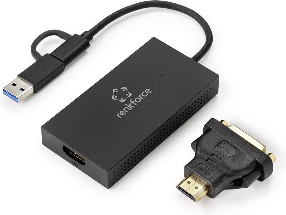 Renkforce Carte graphique externe RAM DDR3 USB-A, USB-C® (USB 3.2 Gen 1), HDMI™, DVI