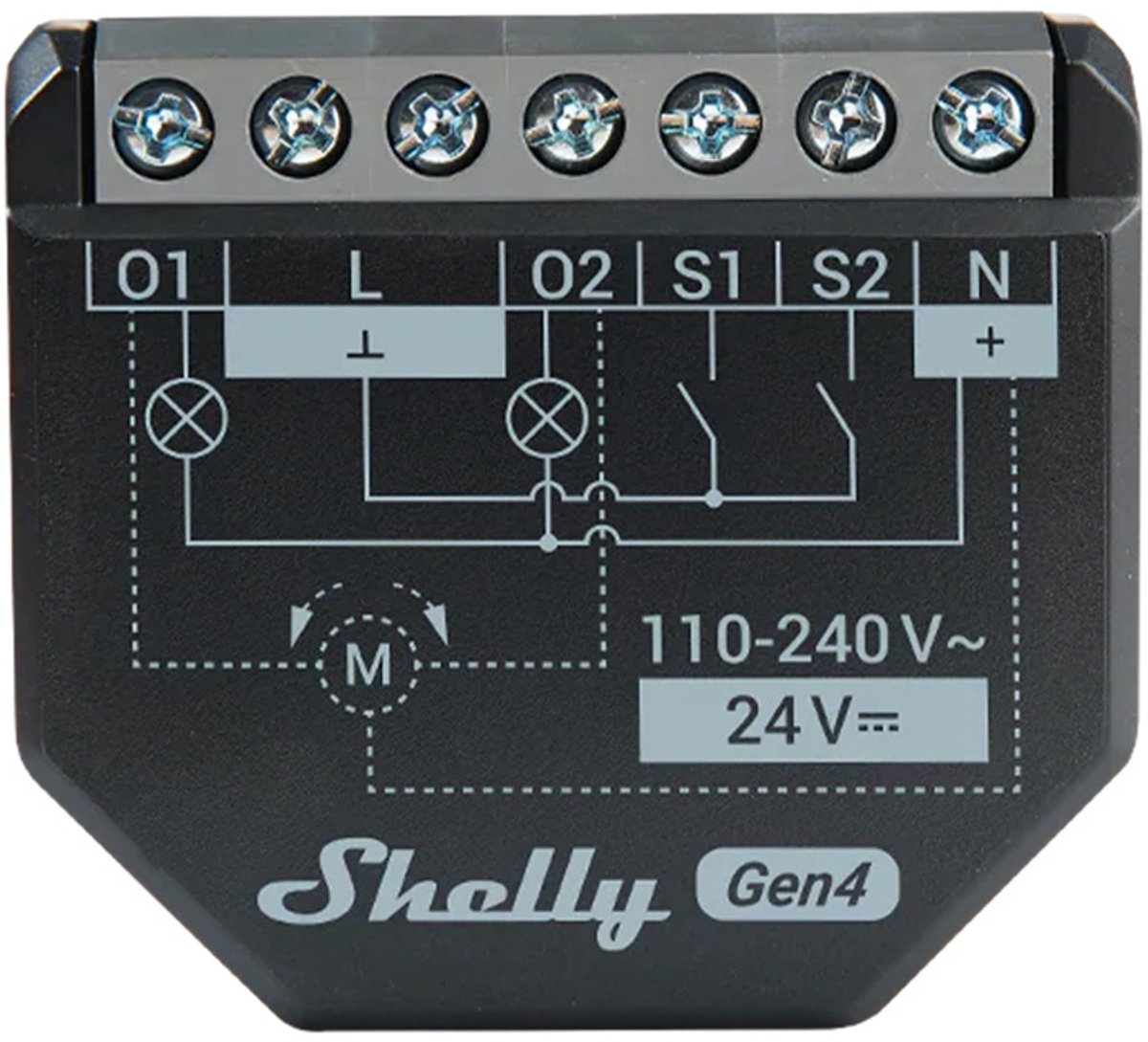 Shelly 2PM Gen4 - WiFI & Zigbee relæ/jalousi, 2 kanaler med effektmåling (24VDC/230VAC)