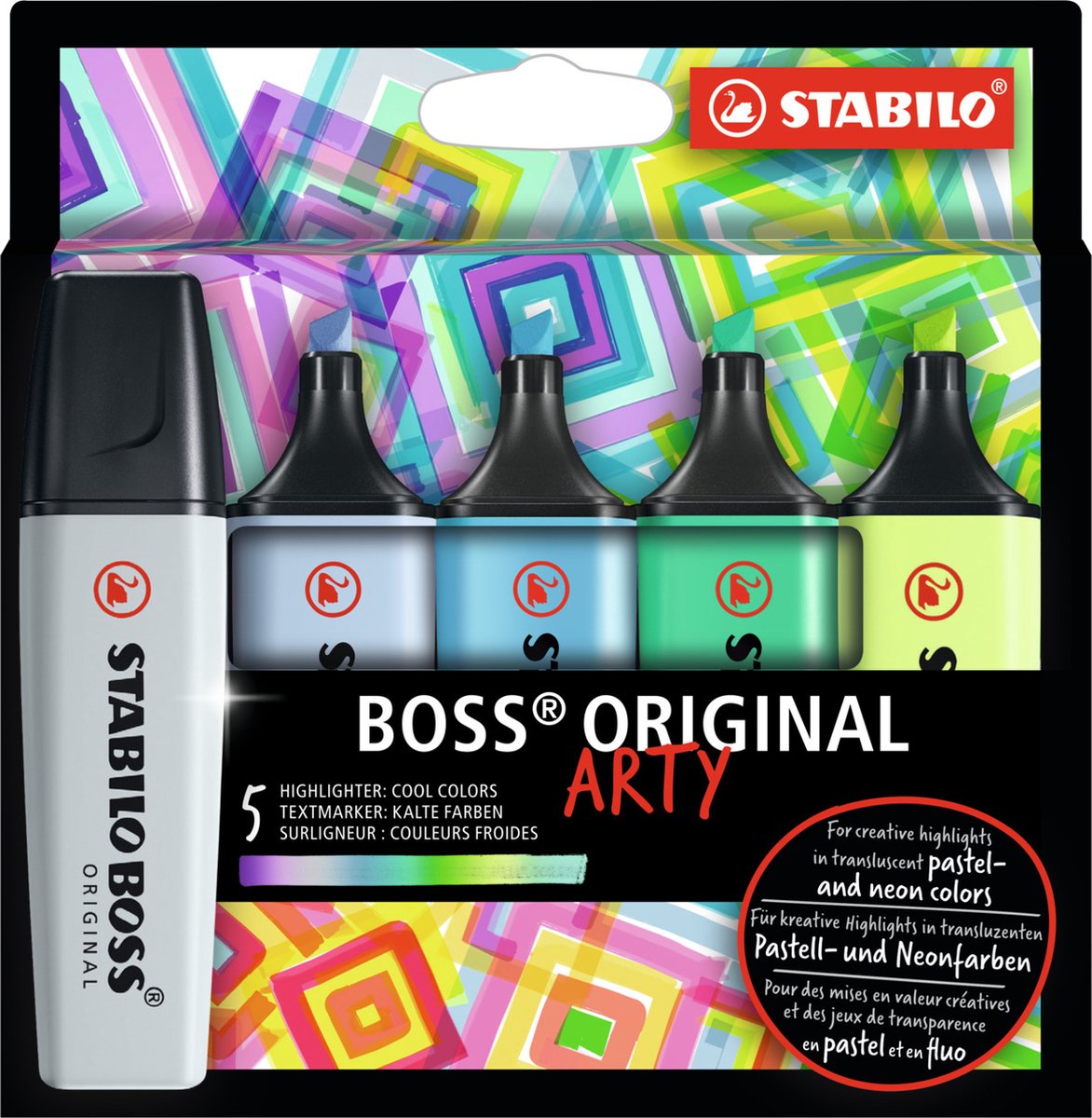 STABILO ARTY BOSS, sæt med 5 farver, Cool colors