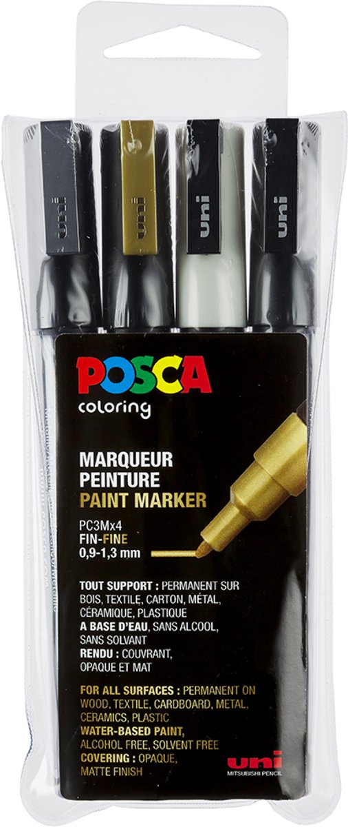 POSCA marker sæt PC-1M 4 farver g-s-s-h