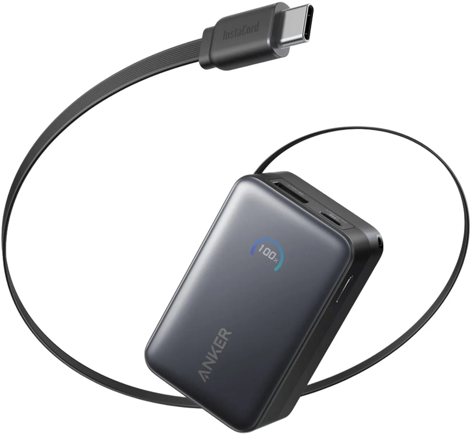 Anker Nano Power Bank (10K 45W Built-In Retractable USB-C Cable) - Black - 10000 mAh