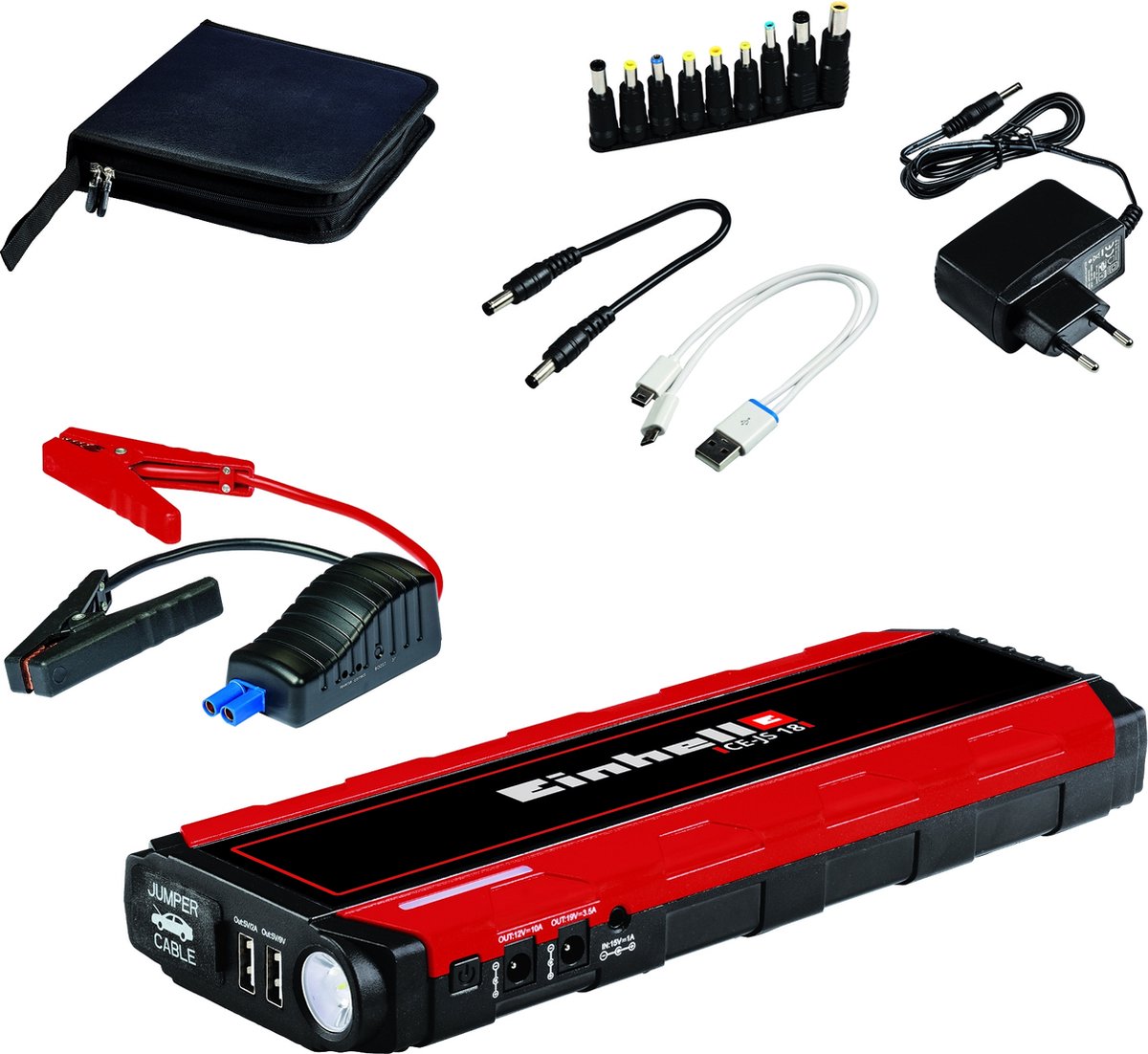 Einhell Système de démarrage rapide CE-JS 18 1091531 Courant daide au démarrage (12 V)=300 A port USB 2x, affichage du niveau de charge