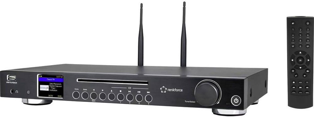 Renkforce RF-DAB-IR1702 Radio-lecteur CD Internet DAB+, FM, Internet CD, Bluetooth, DLNA, WiFi, radio internet avec télécommande noir