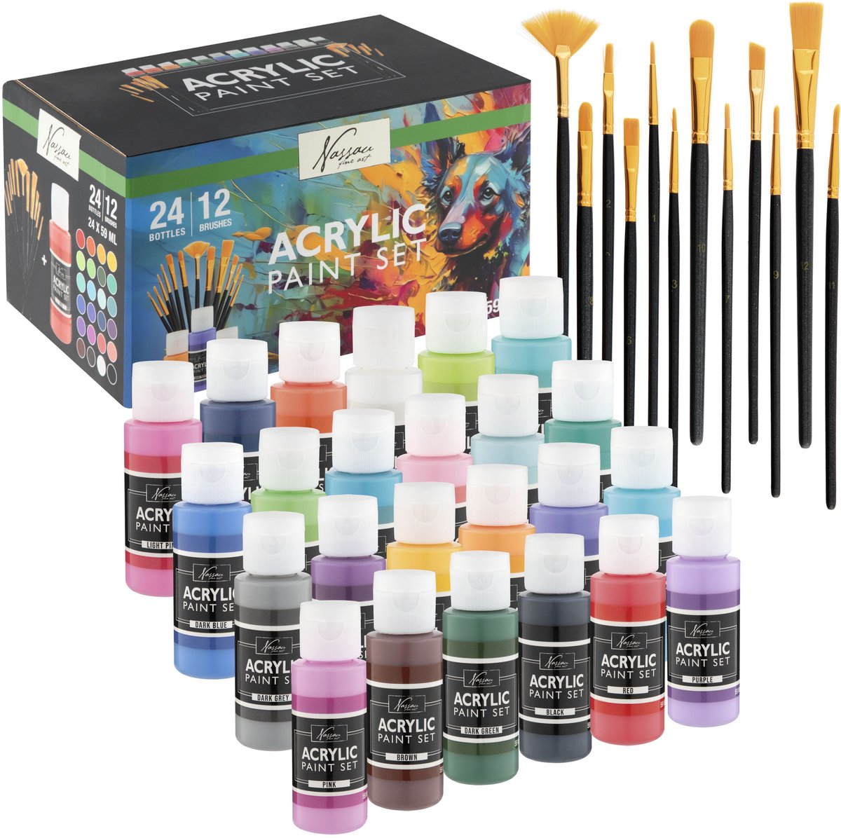 Creative Craft Group Acryl maling. 24 x 59ml. + 12 pensler